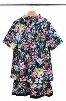 Twist Neck Floral Print Cotton Dress