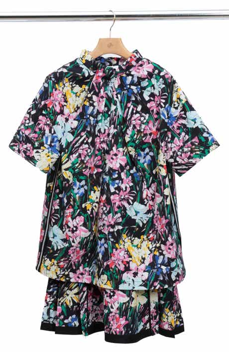 Twist Neck Floral Print Cotton Dress