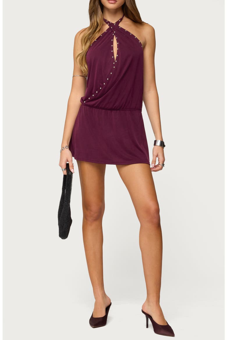 Studded Halter Minidress, Main, color, PURPLE
