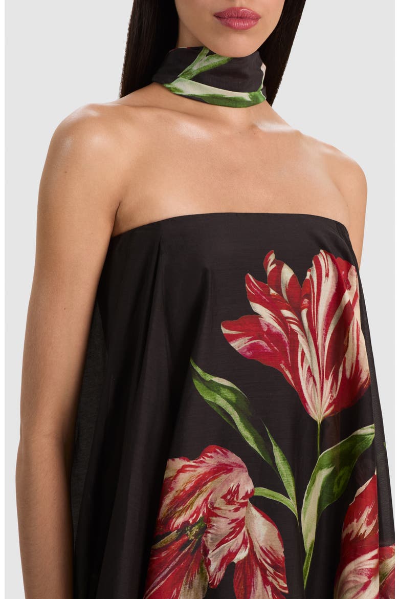 Maricela Strapless Maxi Dress With Scarf, Alternate, color, SOFT TULIP BLACK