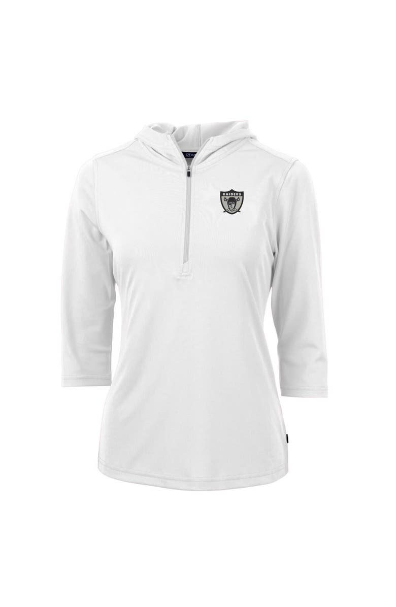 Cutter & Buck Women's Cutter & Buck White Las Vegas Raiders Throwback Logo Virtue Eco Pique 3/4 Sleeve Half-Zip Pullover Hoodie, Alternate, color,
