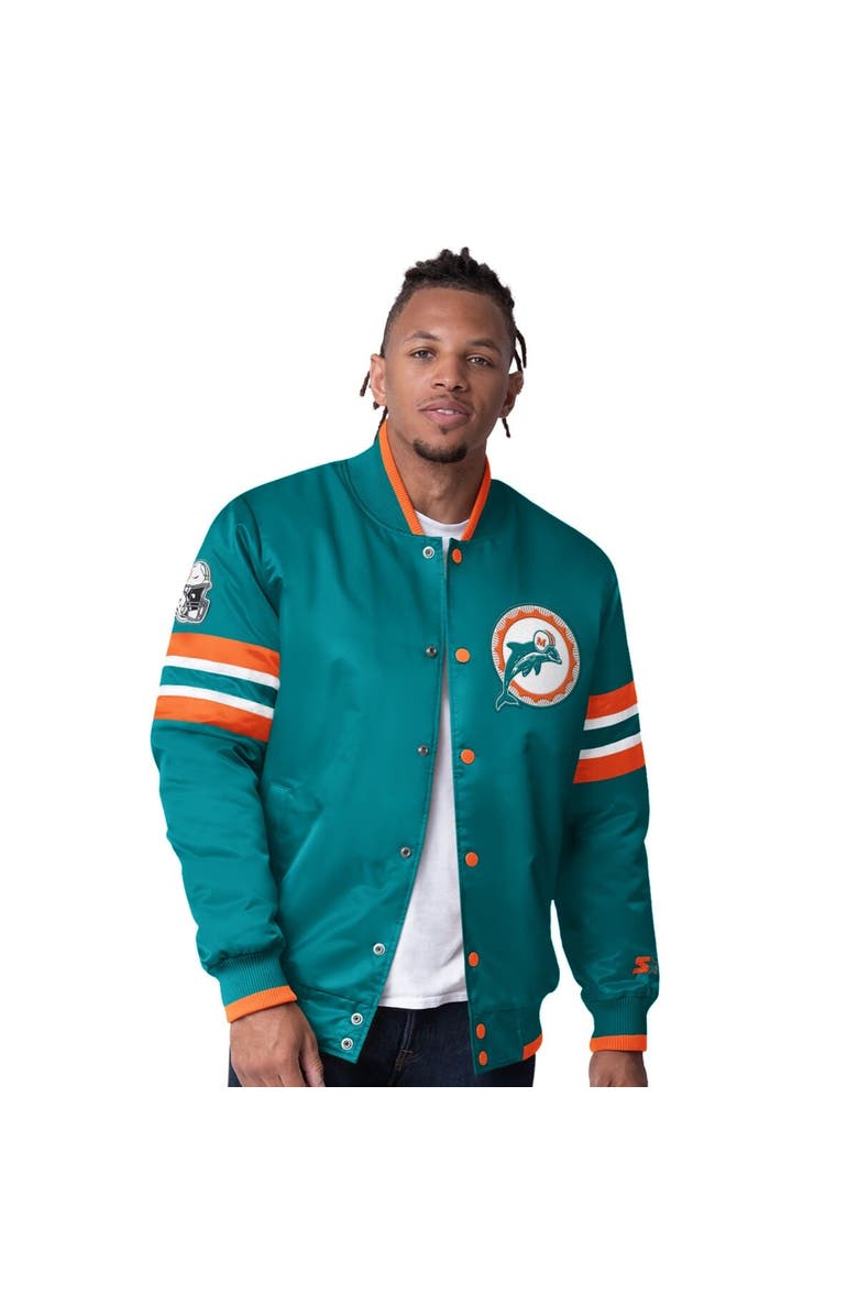 STARTER Men's Starter  Aqua Miami Dolphins Vintage Logo Scout I Full-Snap Varsity Jacket, Alternate, color, Aqua