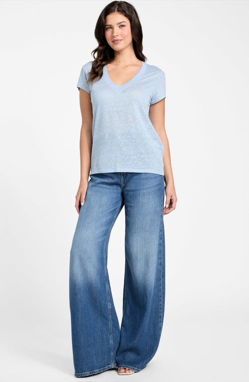Guess Lindsey V-neck Linen T-shirt In Blue