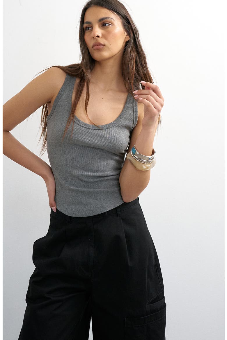 Rib Curved Hem Stretch Cotton Tank, Main, color, GREY