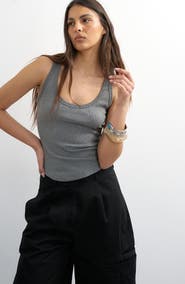 Topshop Rib Curved Hem Stretch Cotton Tank