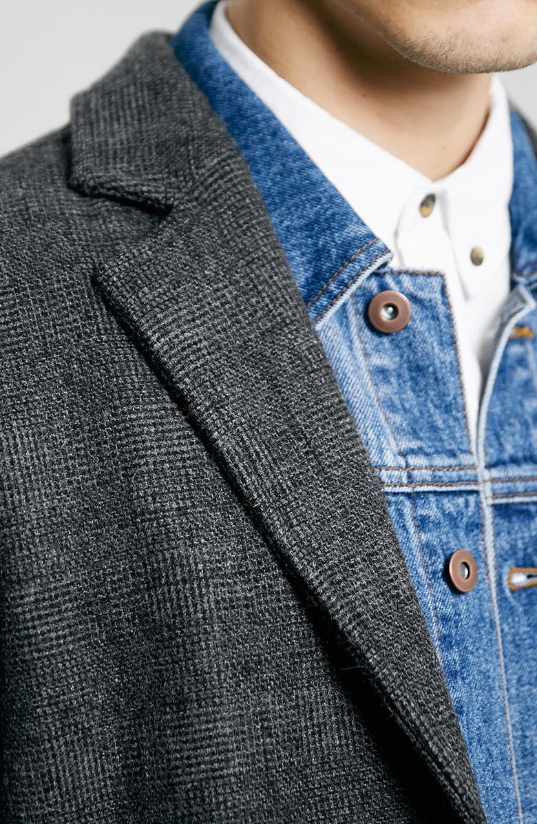 Topman Glen Plaid Wool Blend Car Coat, Alternate, color,