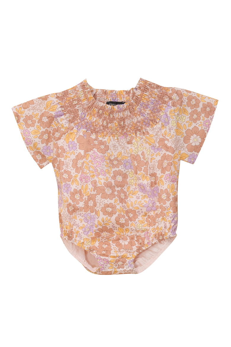 Floral Print Woven Short Sleeve Bubble, Main, color, Pink