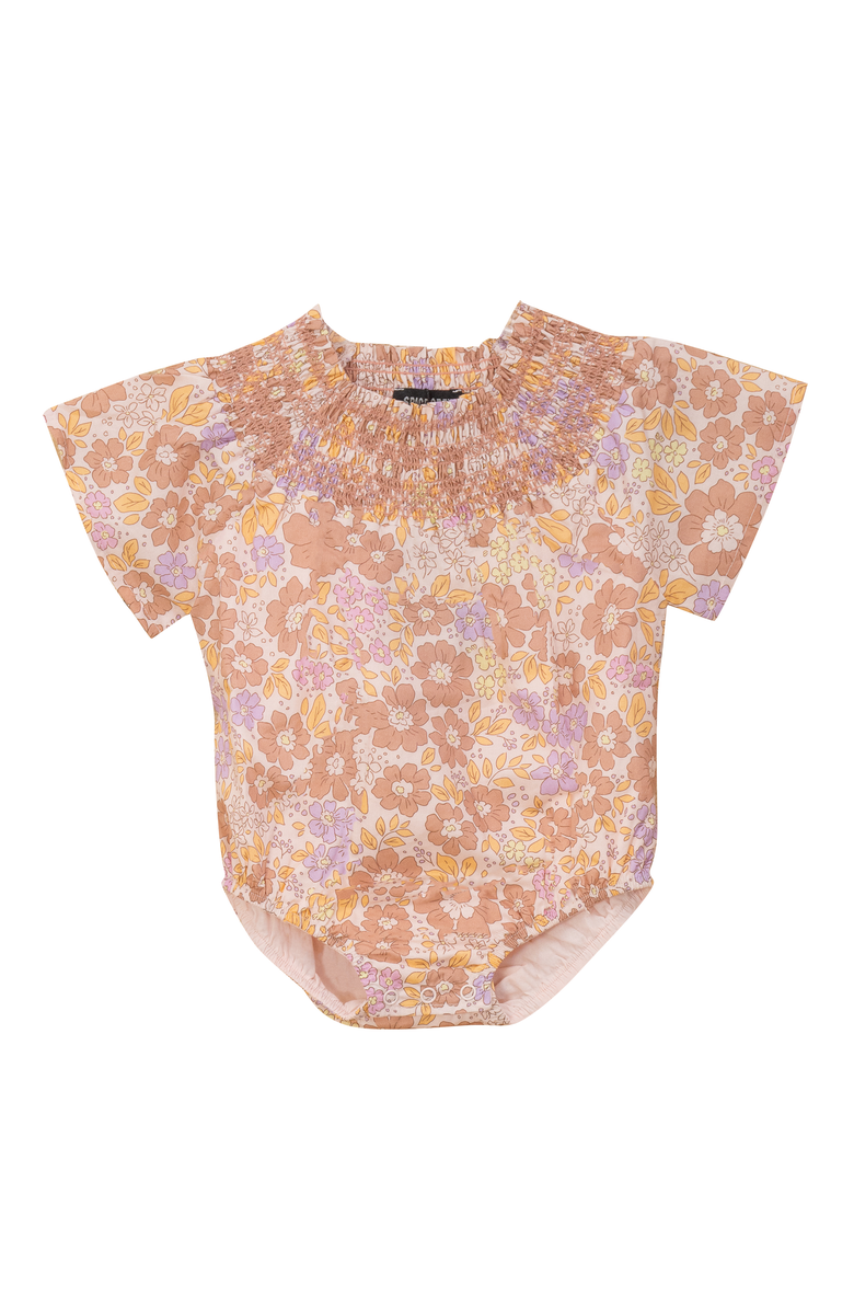Space Grey Floral Print Woven Short Sleeve Bubble, Main, color, Pink