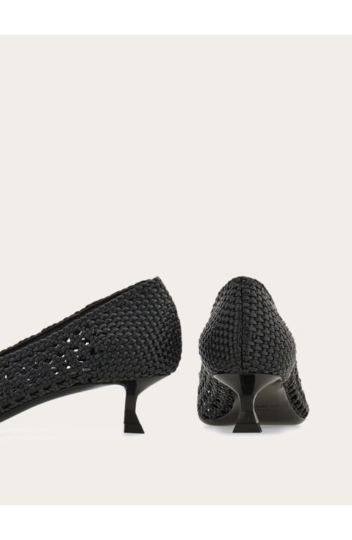 Ferragamo Zelma Bow Woven Pointed Toe Kitten Heel Pump In Nero