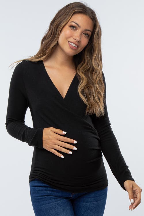PinkBlush Brushed Knit Wrap Front Top in Black  product