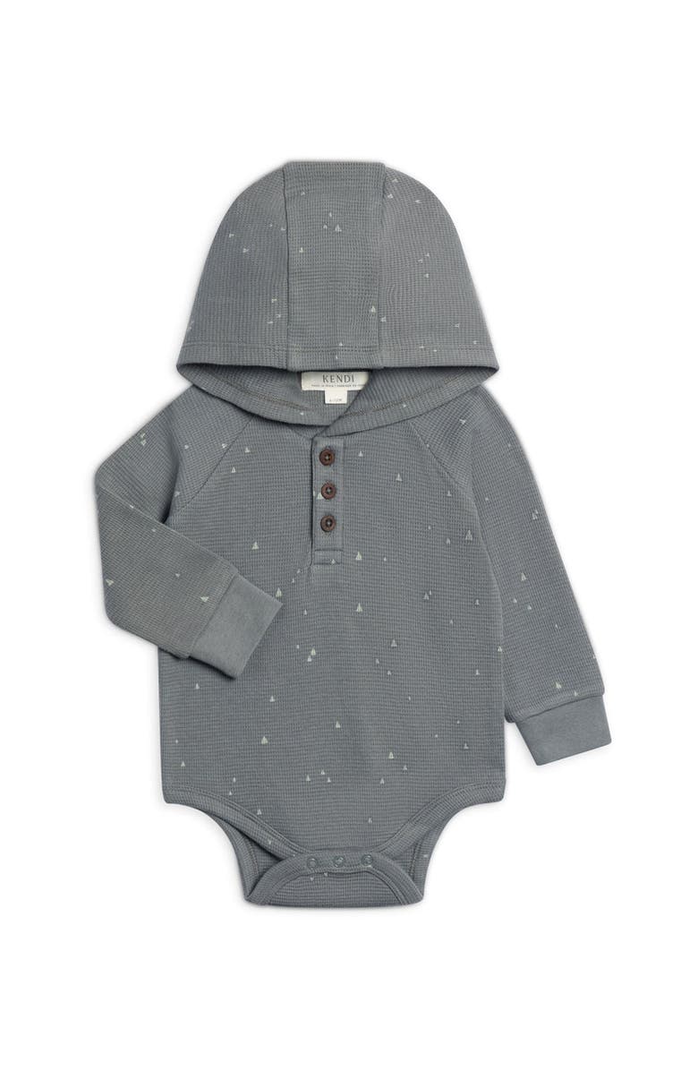 Kendi Cole Waffle Knit Hooded Bodysuit, Alternate, color, Triangle / Agave