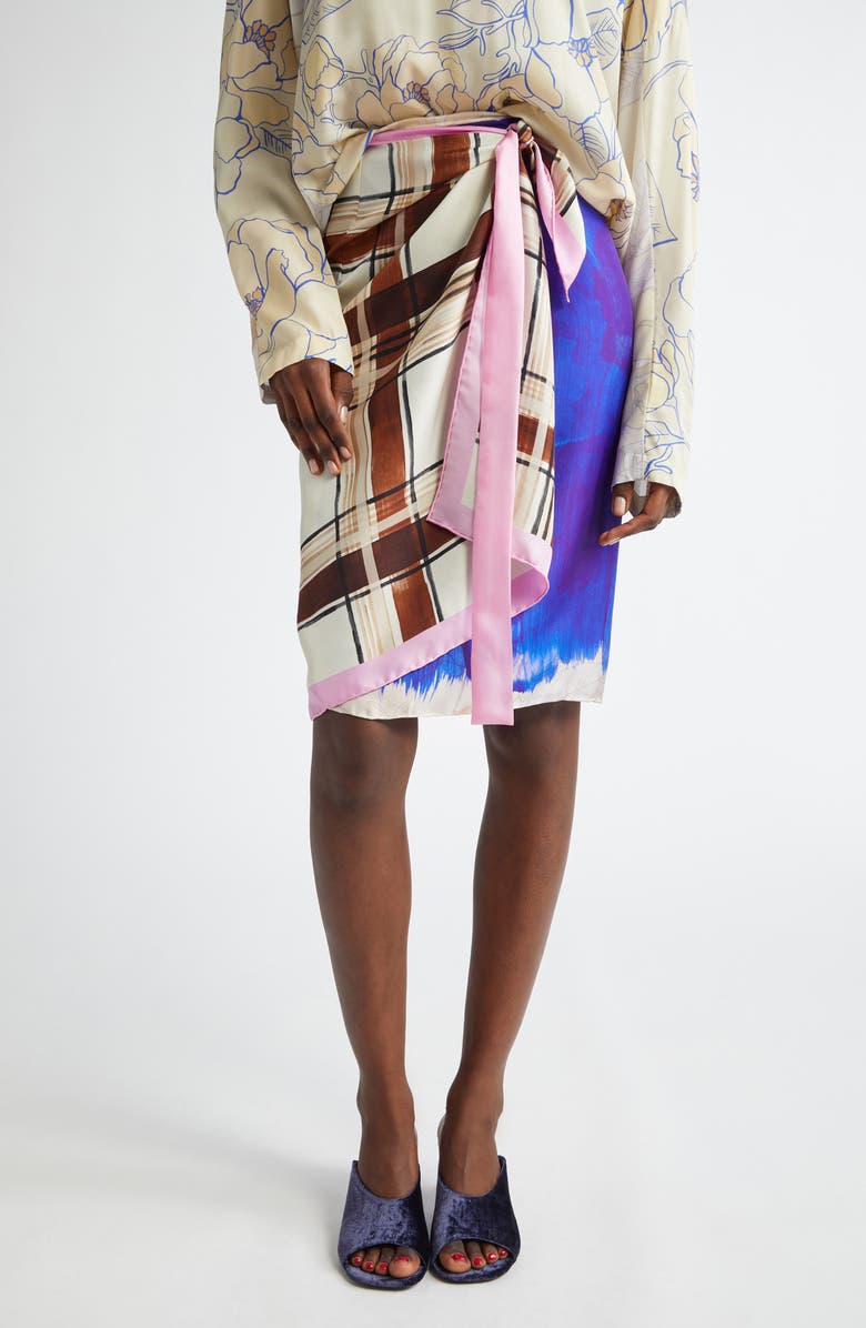 Dries Van Noten Scarfy Mixed Print Silk Wrap Skirt, Main, color,