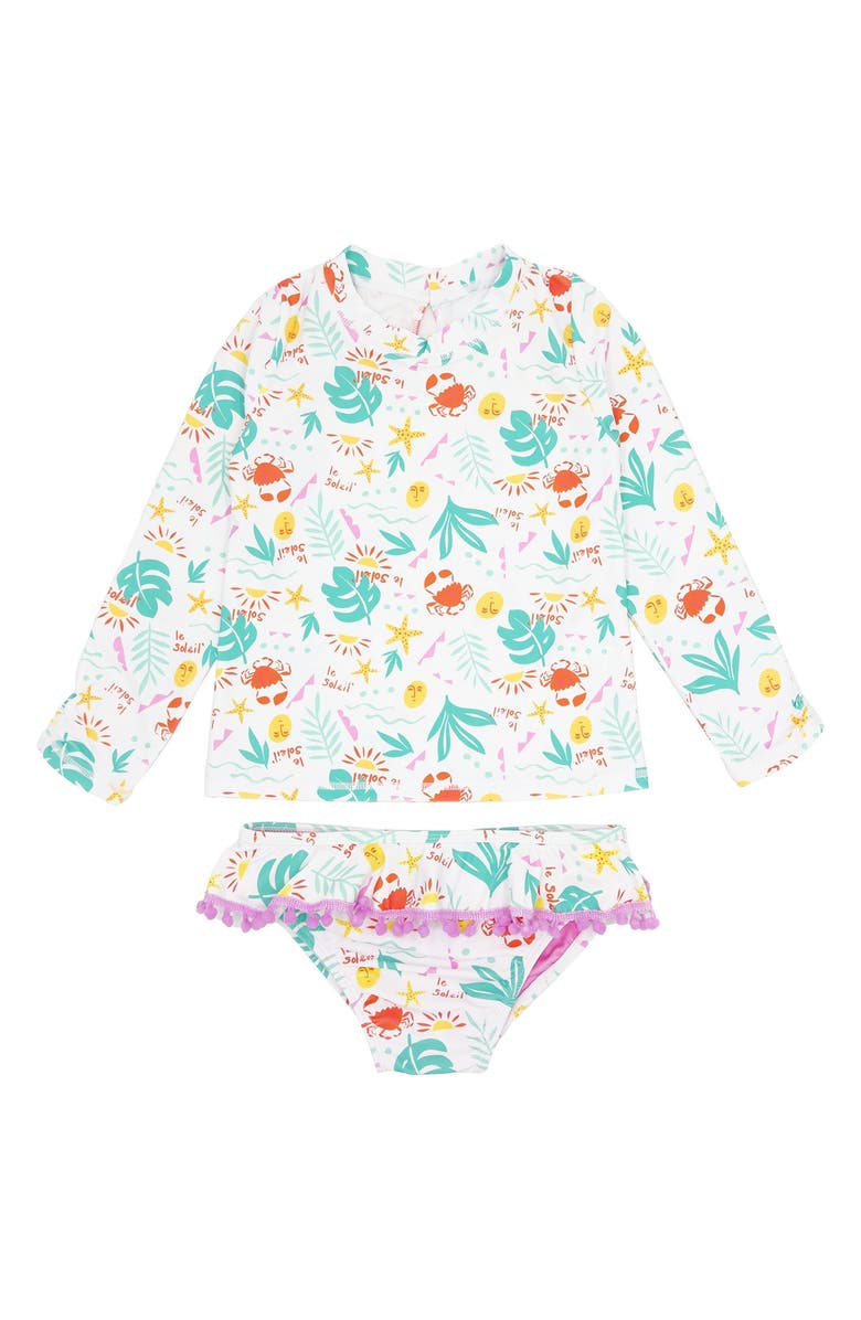 Feather 4 Arrow Sandy Toes Two-Piece Rashguard Swimsuit, Alternate, color, 