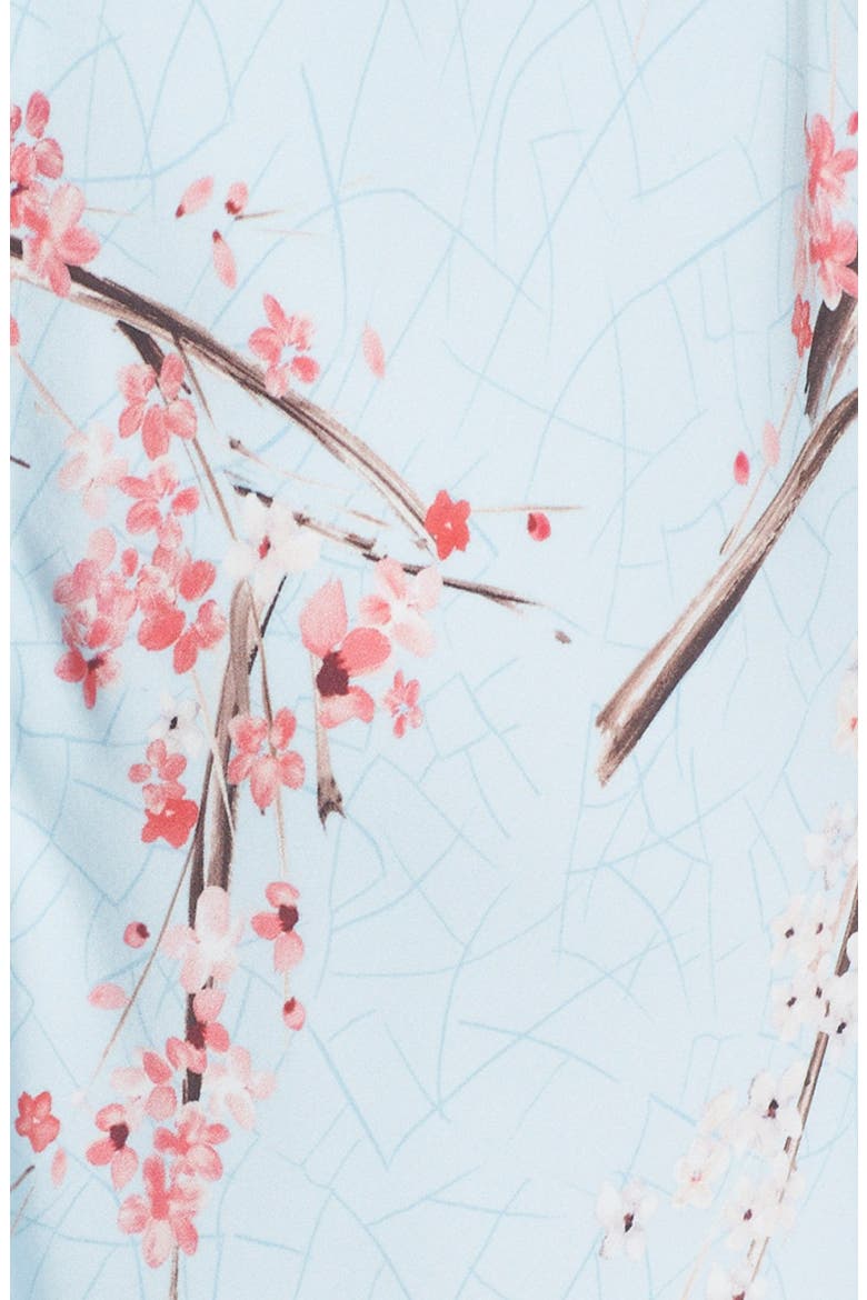 Floral Print Silk Twill Midi Dress, Alternate, color, BLUE CHERRY BLOSSOM PRINT