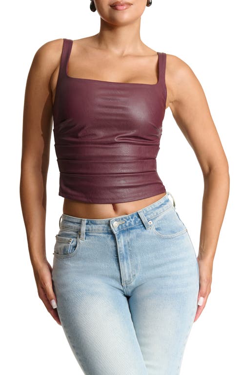 Naked Wardrobe Glitter Square Neck Faux Leather Top in Dark Plum 