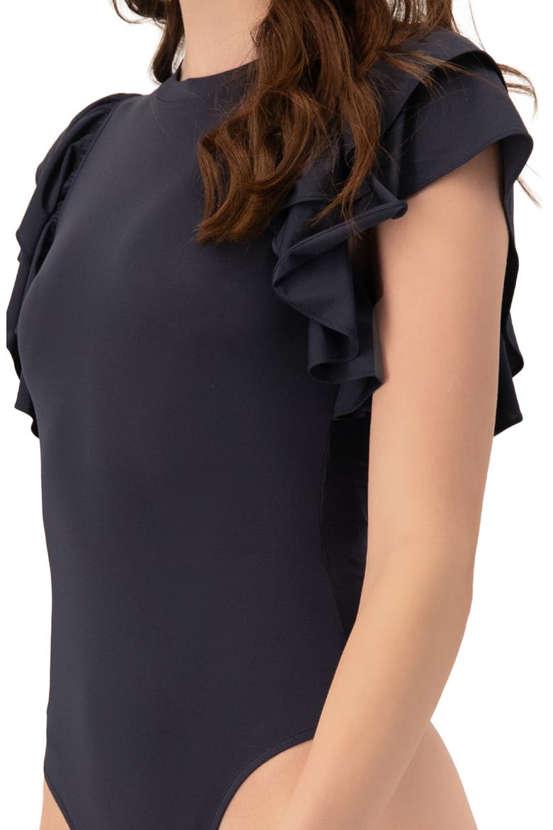 Ruffle Sleeve Bodysuit, Alternate, color, Navy Blue