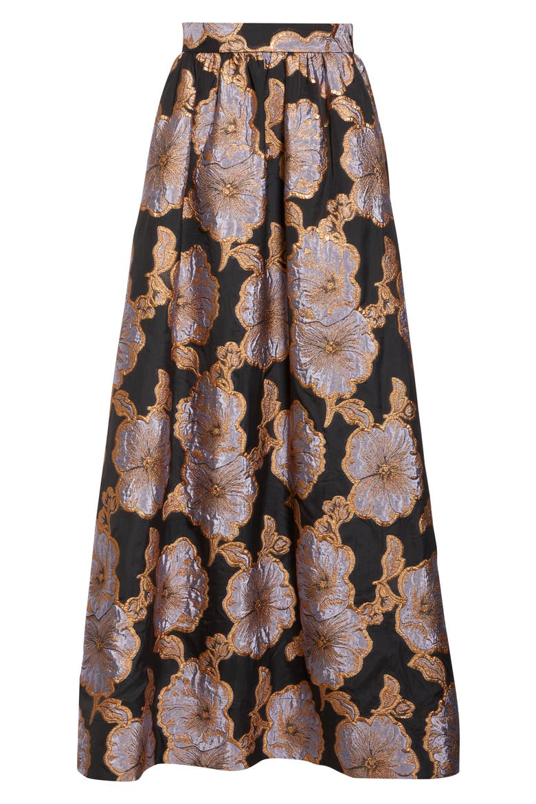 Bethany Poppy Floral Jacquard Maxi Skirt, Alternate, color, BLACK/ HYDRANGEA MULTI