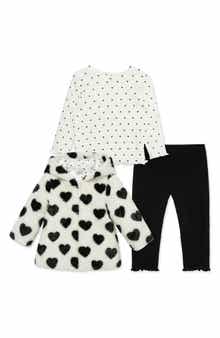Heart T-Shirt, Faux Fur Jacket & Leggings Set