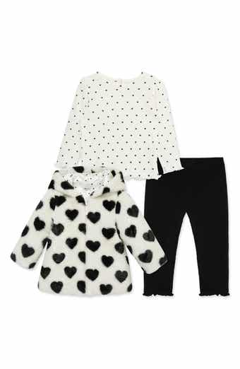 Heart T-Shirt, Faux Fur Jacket & Leggings Set