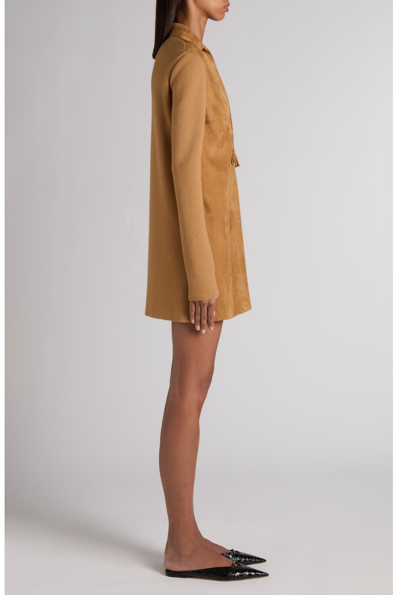 Long Sleeve Suede & Wool Blend Polo Minidress, Alternate, color, GOLDEN BROWN