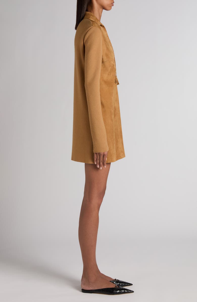 TOM FORD Long Sleeve Suede & Wool Blend Polo Minidress, Alternate, color, Golden Brown