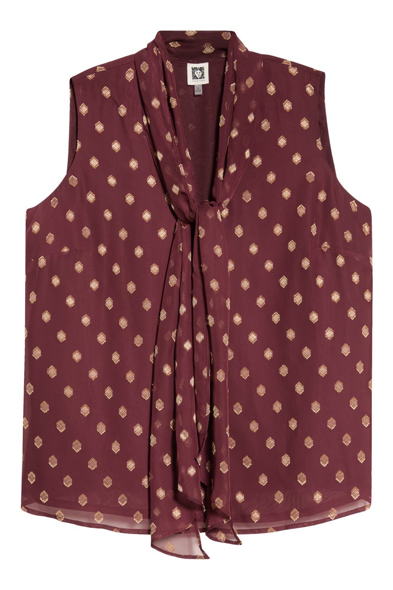 Bow Tie Neck Sleeveless Shell, Alternate, color, BAROLO / GOLD