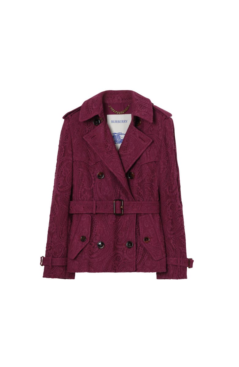 Burberry Short Paisley Lace Foxfield Trench Coat, Alternate, color, Allium Purple