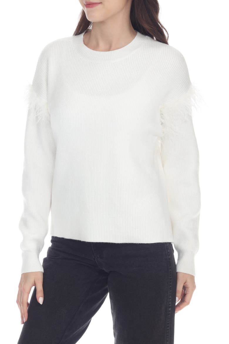 Feather Trim Crewneck Sweater, Main, color, IVORY