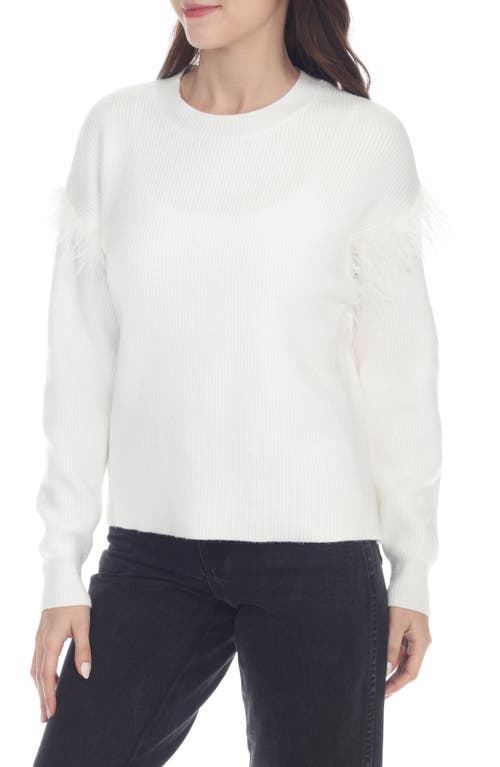 Rain And Rose Feather Trim Crewneck Sweater In Ivory