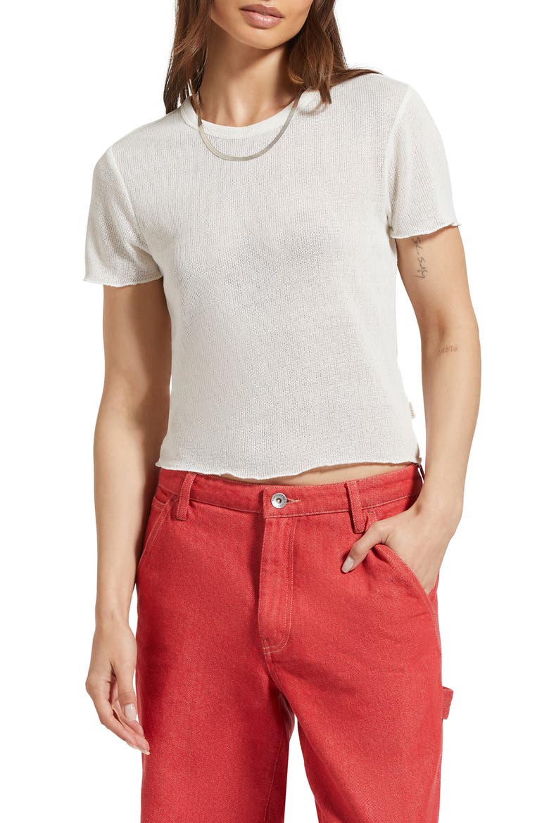 Semisheer Knit Short Sleeve Top, Main, color, OFF WHITE