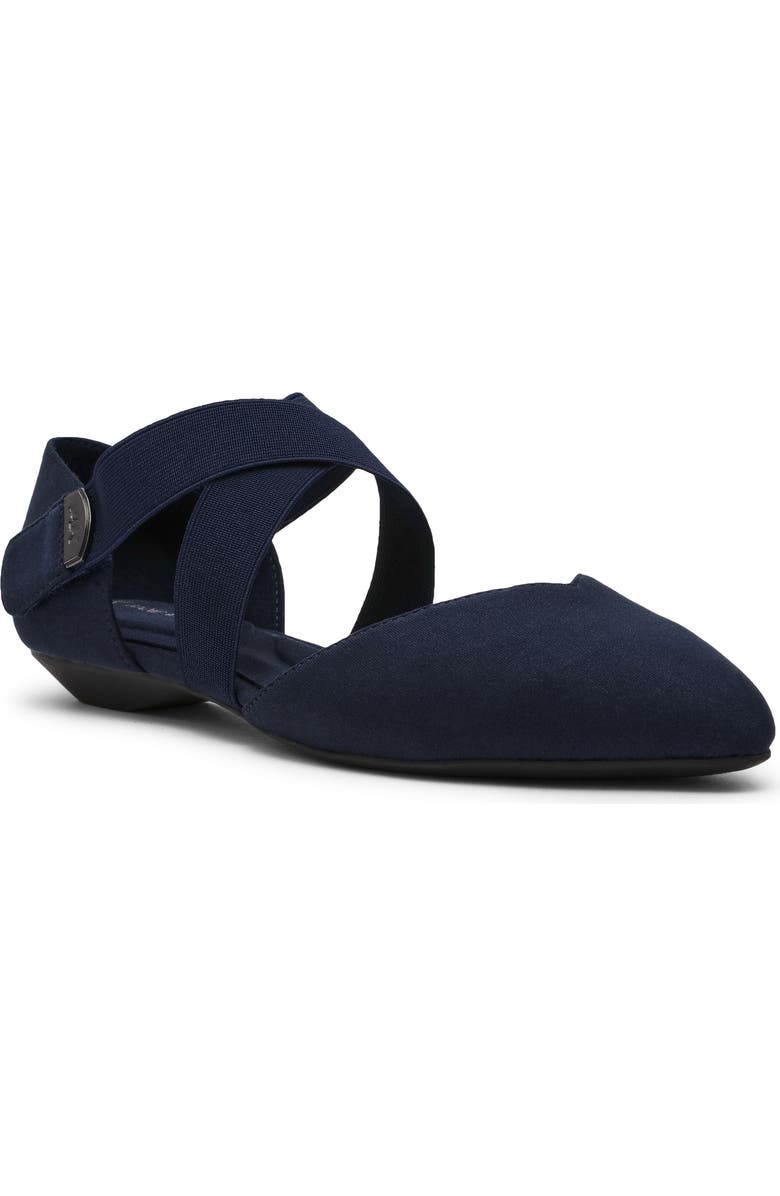 Anne Klein Oswaldo Pointed Toe Flat, Main, color, Navy Mette Stretch