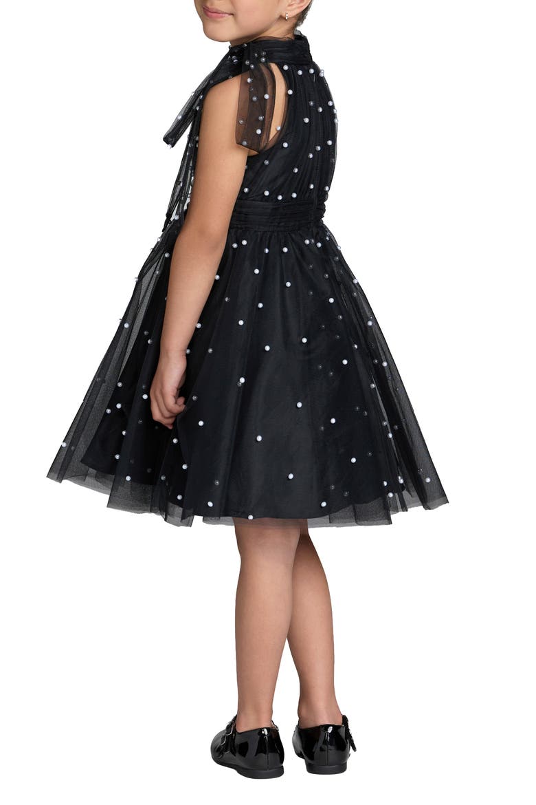 Girls Pearl Embellished Tulle Fit & Flare Dress, Alternate, color, Black Ivory
