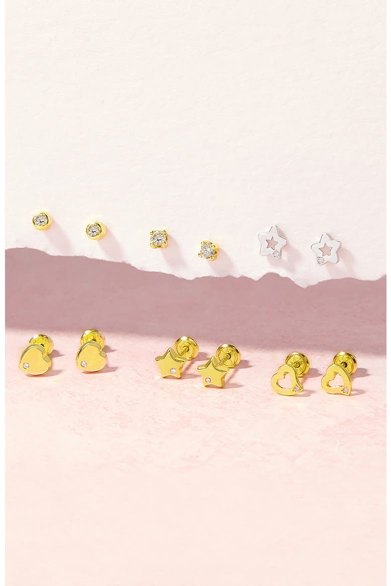 14k Prong Set Diamond Little Earrings, Alternate, color, Gold