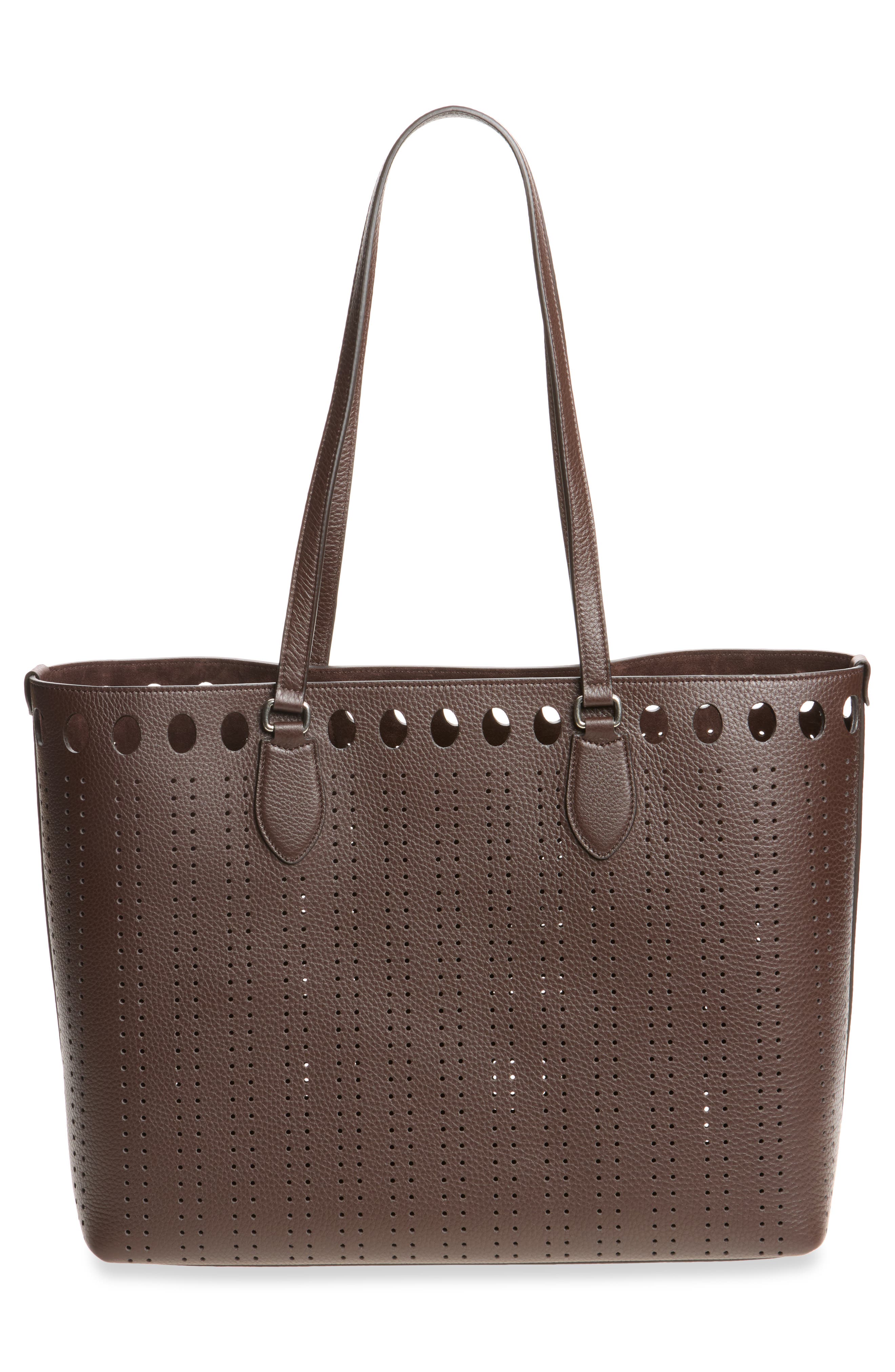 Large Dottie Perforated Tote, Alternate, color, DARK BROWN
