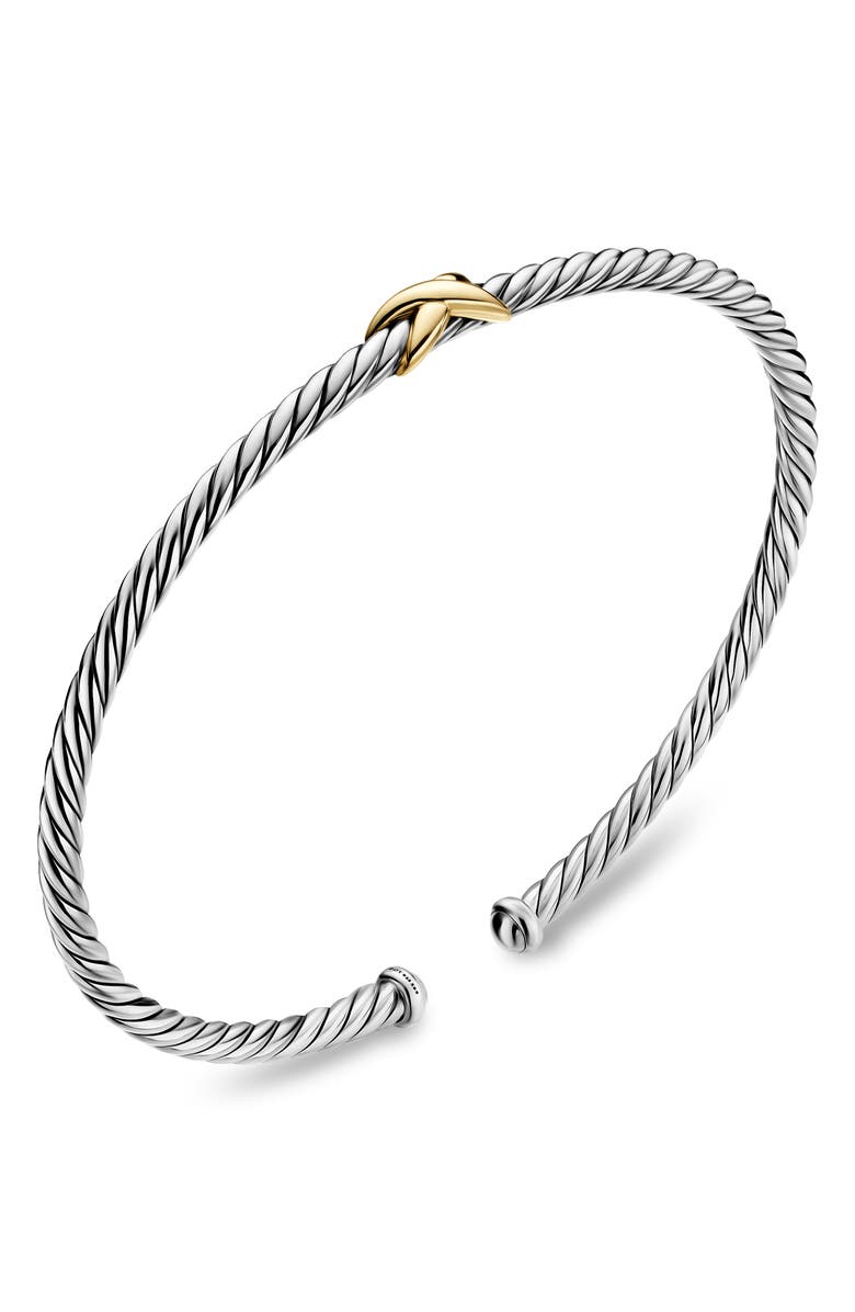 David Yurman Micro Cable Flex X Bracelet in Sterling Silver with Yellow Gold, 2.6mm, Alternate, color, Silver