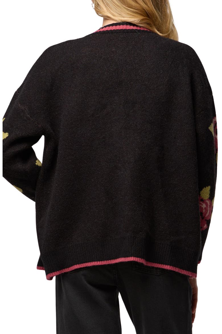 Rose Motif Cardigan, Alternate, color, BLACK