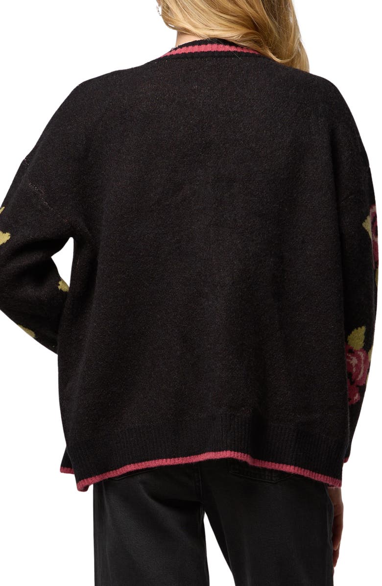 SAACHI Rose Motif Cardigan, Alternate, color, Black