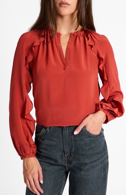 Santorelli Skyla Long Sleeve Ruffle Blouse In Brown