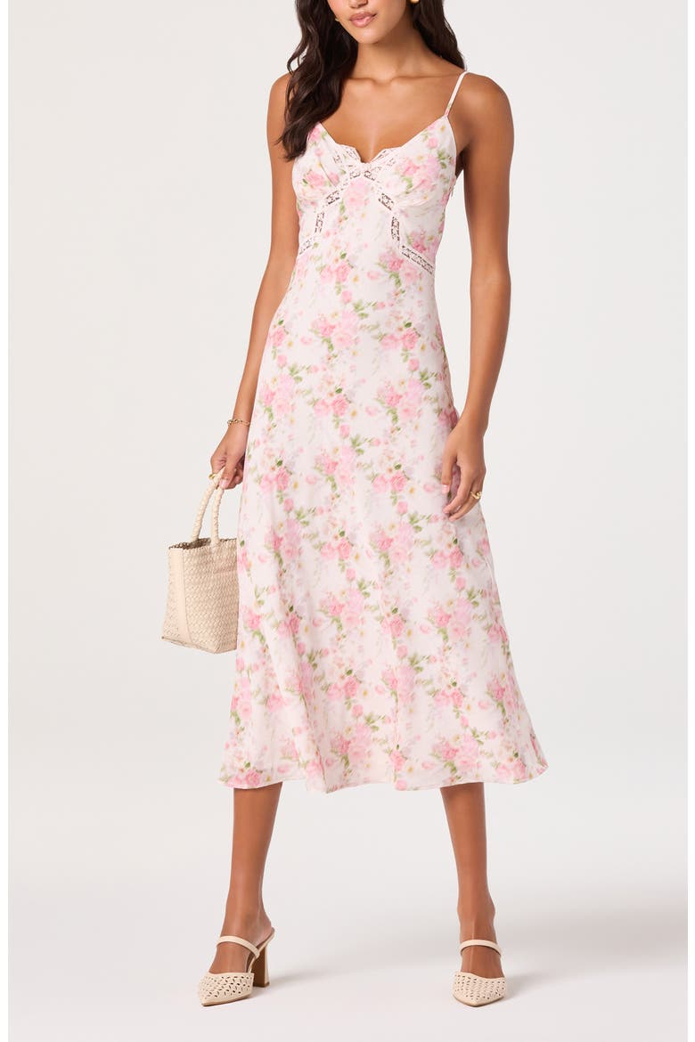 Liran Floral Lace Trim Midi Dress, Alternate, color, PINK FLORAL