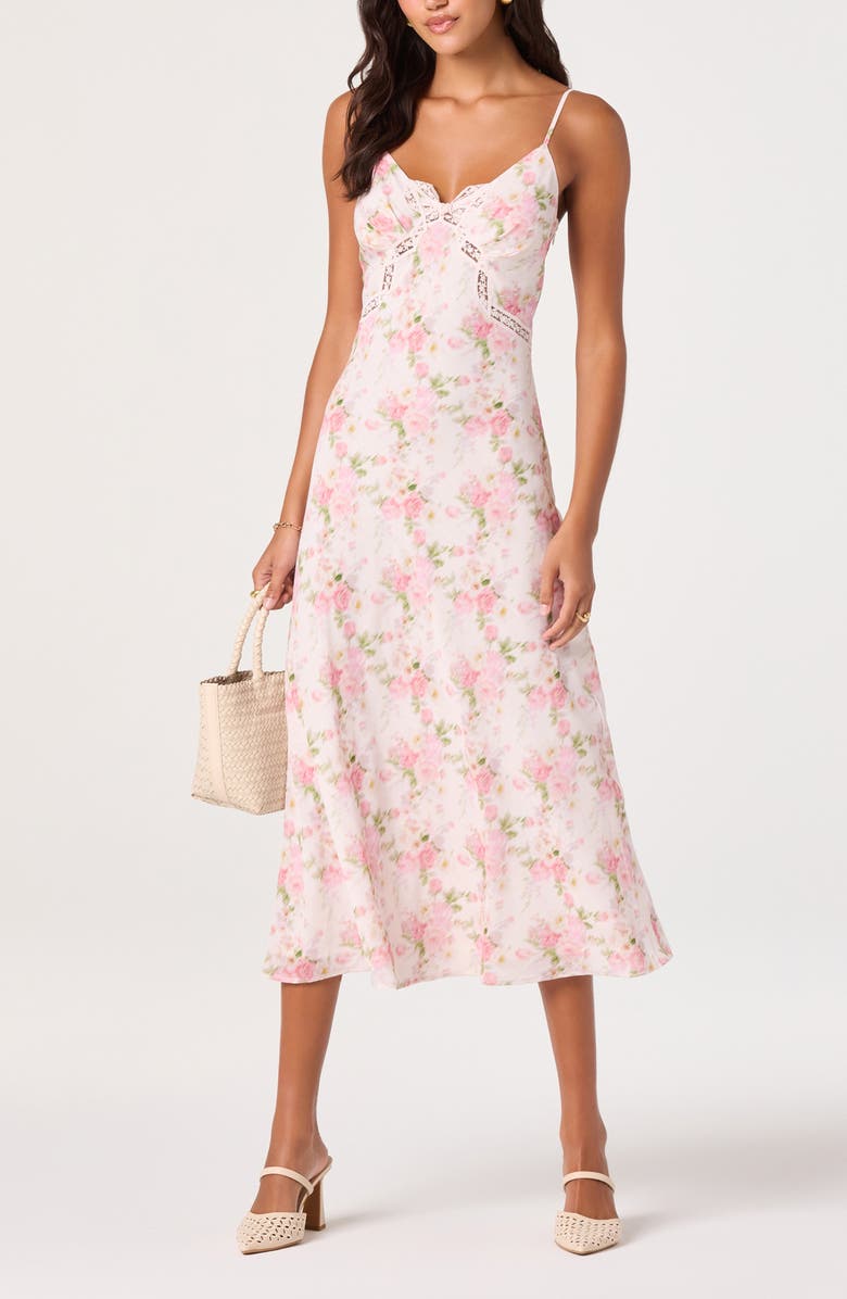 ASTR the Label Liran Floral Lace Trim Midi Dress, Alternate, color, Pink Floral