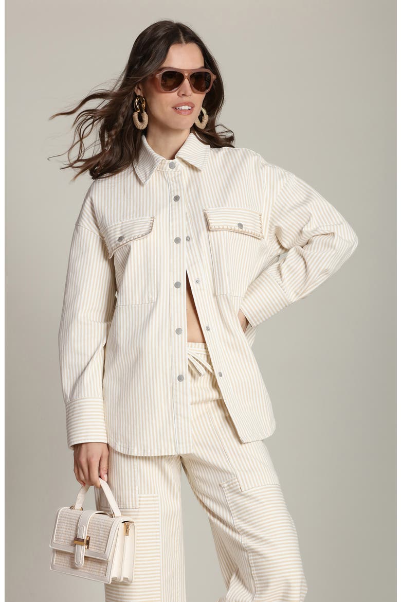 Striped Stretch Cotton Shirt Jacket, Alternate, color, BEIGE - WHITE STRIPE