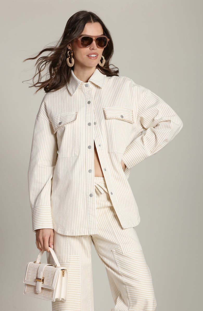 Avec Les Filles Whipstitch Oversize Shirt, Alternate, color, Beige - White Stripe