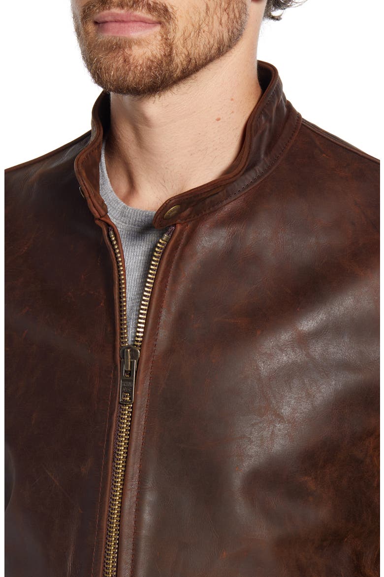 Café Racer Lightweight Oiled Cowhide Leather Jacket, Alternate, color, BROWN