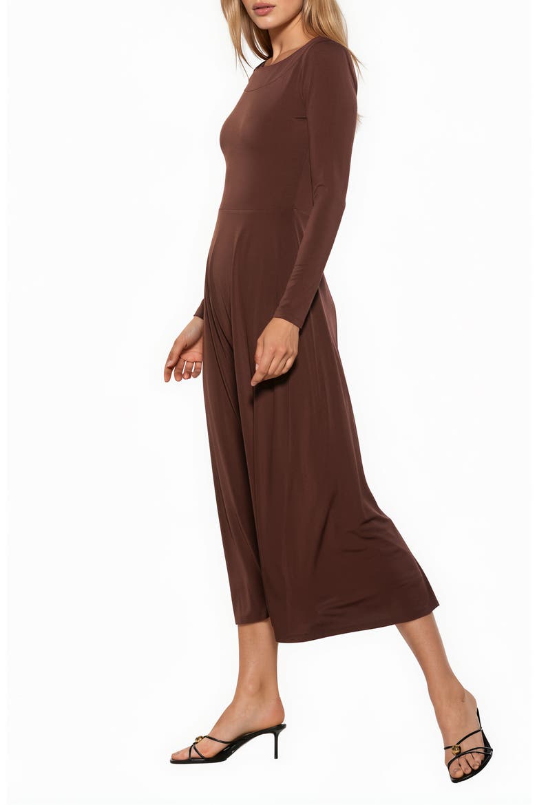 Harlow Long Sleeve Fit & Flare Midi Dress, Alternate, color, BROWN