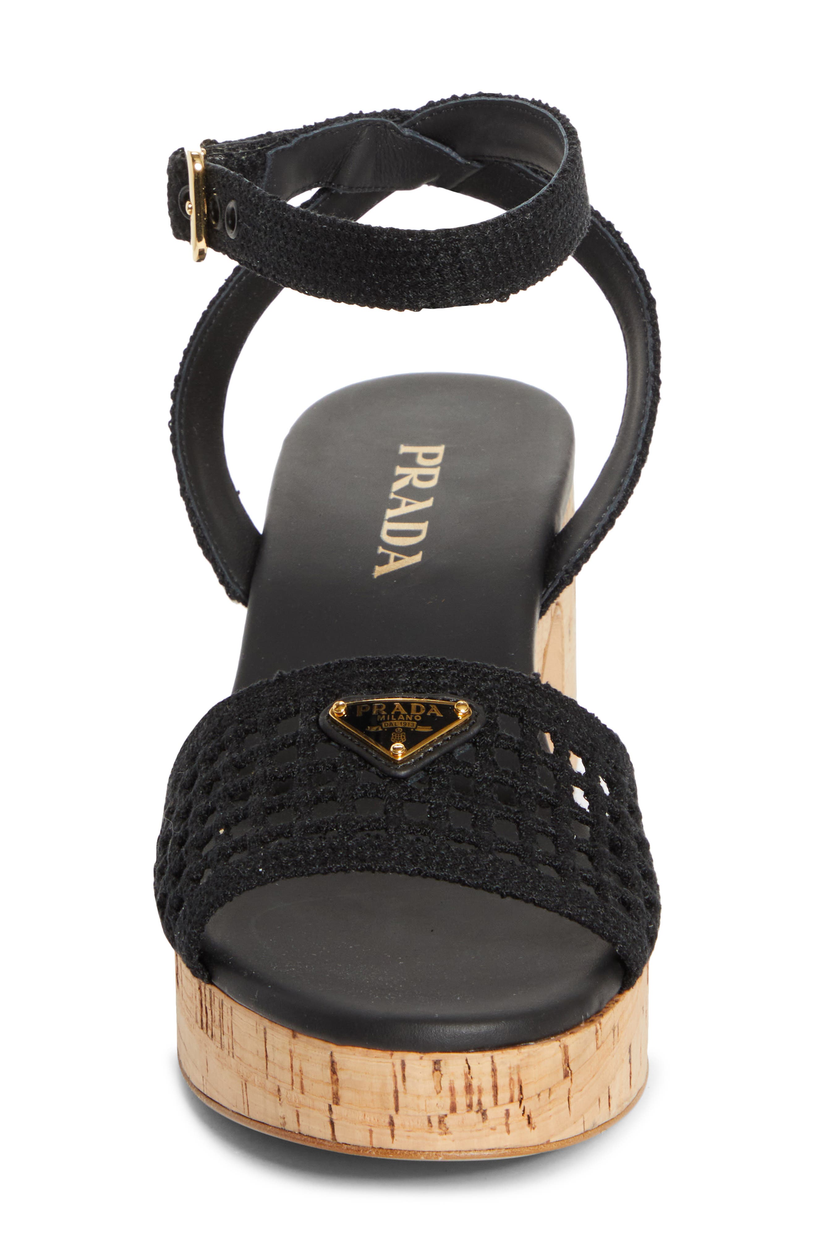 Prada Crochet Cork Platform Sandal, Alternate, color, 