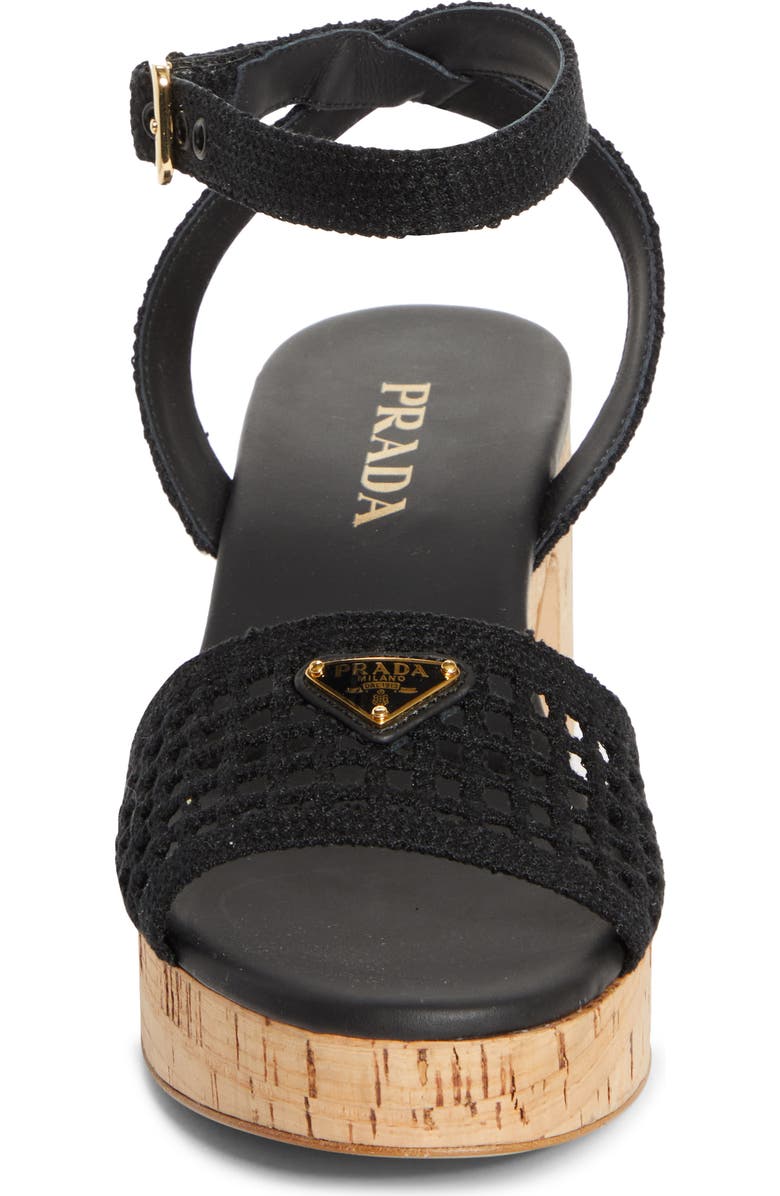 Prada Crochet Cork Platform Sandal, Alternate, color,