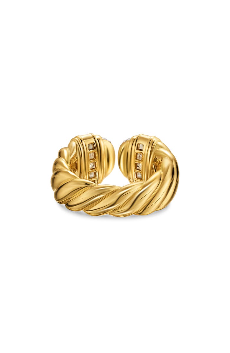 David Yurman Sculpted Cable Open Cocktail Ring in 18K Yellow Gold with Diamonds, 12.4mm, Alternate, color, Diamond