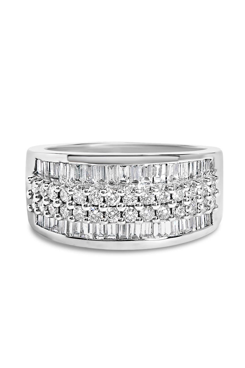 14K White Gold Round and Baguette 1 1/2 Cttw Diamond Ring, Main, color, White Gold