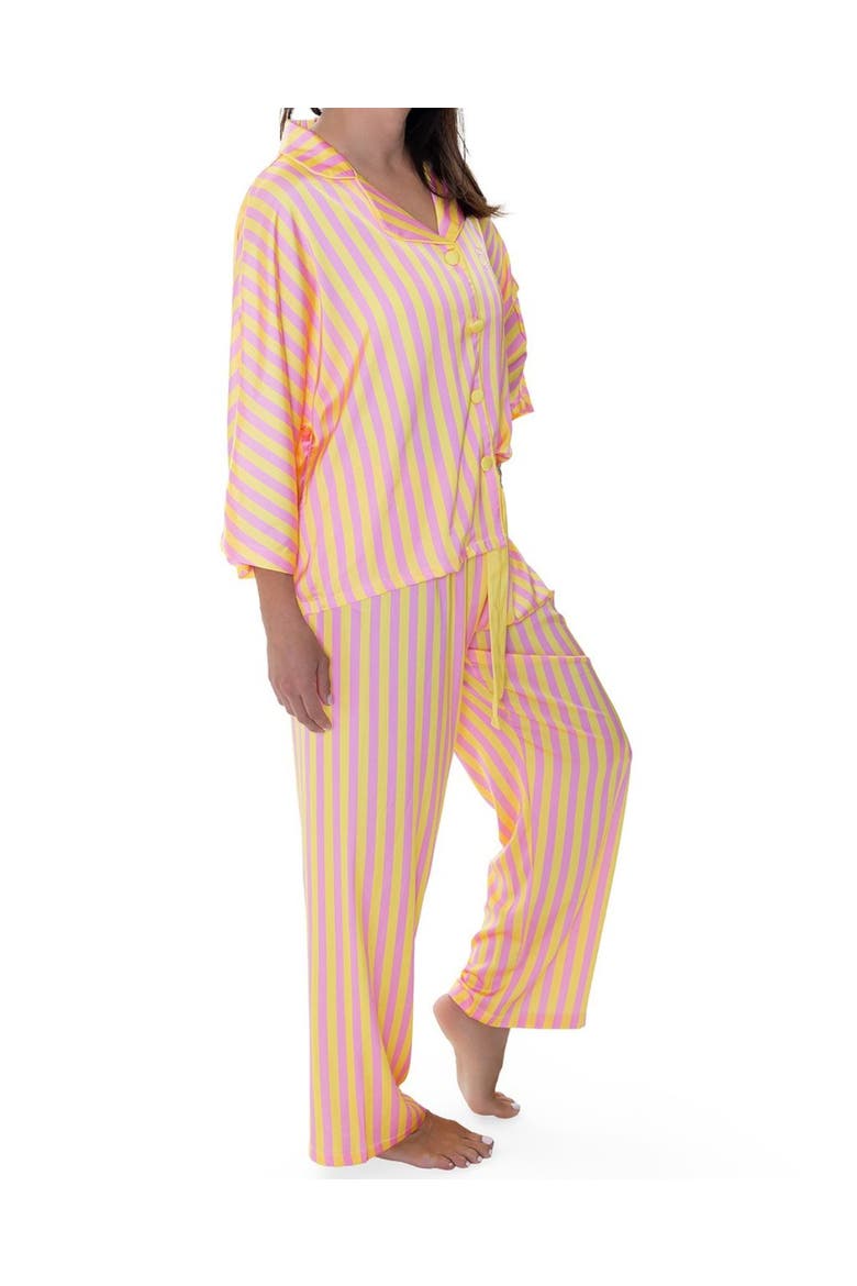 Sunshine Club Silky 3/4 Sleeve Pants Set, Alternate, color, Yellow Stripe