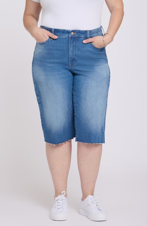Kristie '80s Raw Hem Denim Bermuda Shorts